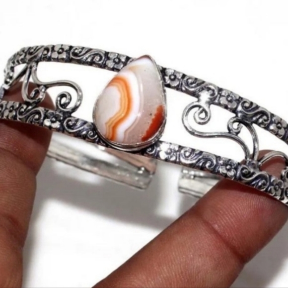 Handmade Jewelry - Sardonyx Gemstone 925 Silver Plated Handmade Adjustable Cuff Bracelet